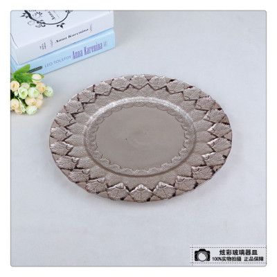 Foreign Trade Popular Style Wholesale Stone Pattern Electroplating Glass Plate Western Cuisine Plate Home Decoration Ornament Steak Plate