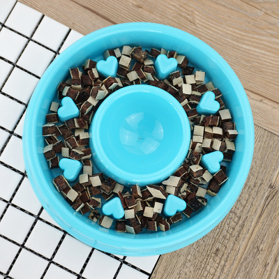 Spot Direct Supply Pet Supplies Thickened Plastic Dog Bowl Dog Puzzle Slow Food Love Anti-Chye Pet Bowl Color Optional