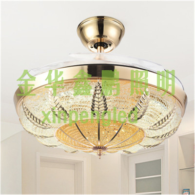 LED chandelier crystal fan with fan pendant double color variable frequency lamp