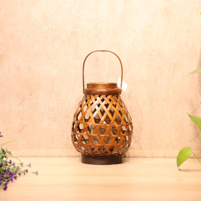 Southeast Asian Style Handmade Bamboo and Wood Woven Lantern Candlestick 09-213