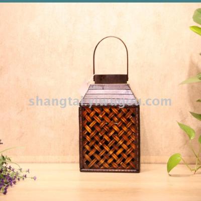 Southeast Asian Style Handmade Bamboo and Wood Woven Lantern Candlestick LK-041