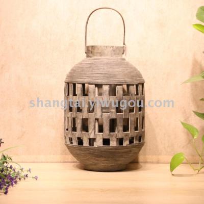 Southeast Asian Style Handmade Bamboo and Wood Woven Lantern Candlestick LK-032