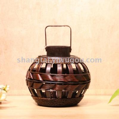 Southeast Asian Style Handmade Bamboo and Wood Woven Lantern Candlestick A- 280