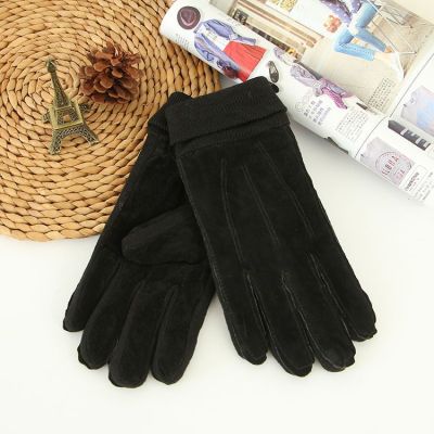 Men's Women's Leather Gloves outside Seam Fleece-Lined Warm Pigskin Warm Screw Type Genuine Leather Gloves