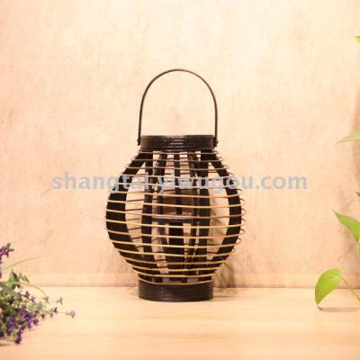 Southeast Asian Style Handmade Bamboo and Wood Woven Lantern Candlestick X00246