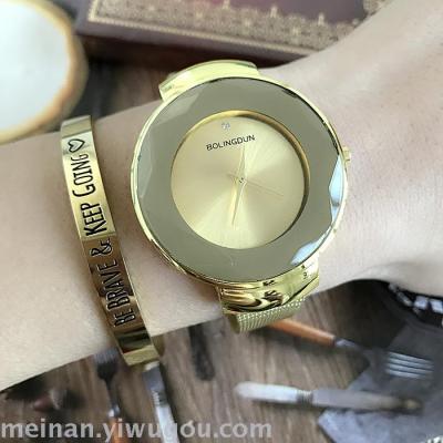 2017 new crystal surface mesh belt gold watch all-match students watch