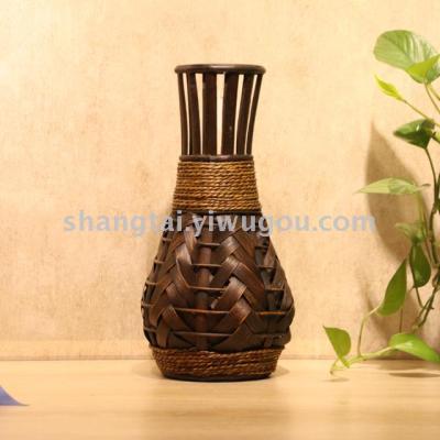 Chinese Retro Southeast Asian Style Handmade Bamboo Woven Vase Flower Flower Container X00132