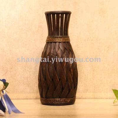 Chinese Retro Southeast Asian Style Handmade Bamboo Woven Vase Flower Flower Container X00125