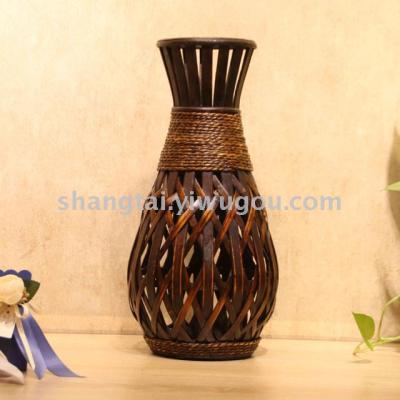 Chinese Retro Southeast Asian Style Handmade Bamboo Woven Vase Flower Flower Container X00119