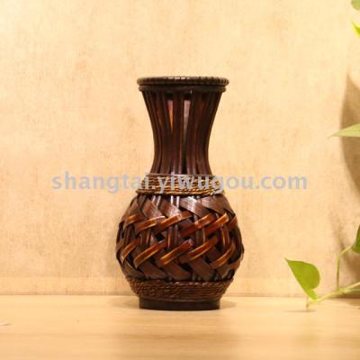 Chinese Retro Southeast Asian Style Handmade Bamboo Woven Vase Flower Flower Container X00301