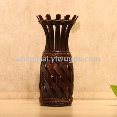 Chinese Retro Southeast Asian Style Handmade Bamboo Woven Vase Flower Flower Container X00297