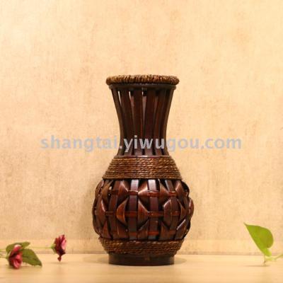 Chinese Retro Southeast Asian Style Handmade Bamboo Woven Vase Flower Flower Container X00288a