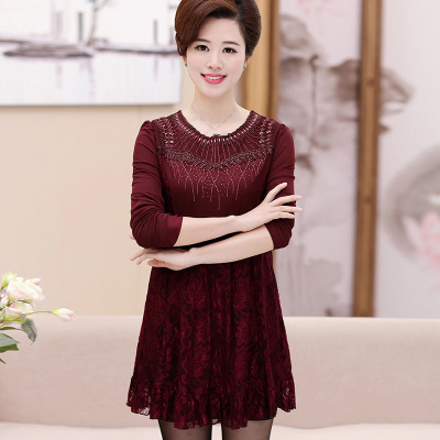 New fashion women's mother in the long lace large code long sleeved dress