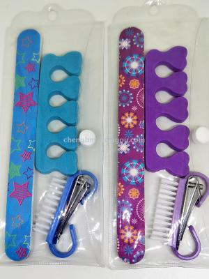 Manicure aid: 4-piece interfingered thinning device/nail clippers/nail file/brush bag