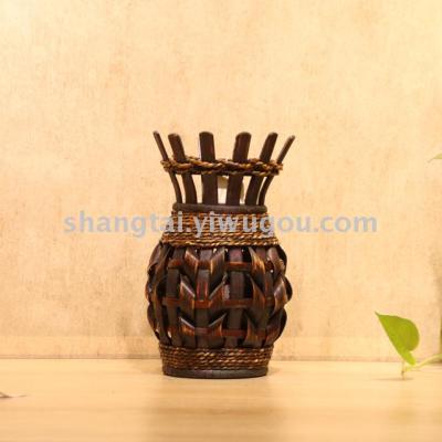 Chinese Retro Southeast Asian Style Handmade Bamboo Woven Vase Flower Flower Container 09-16006