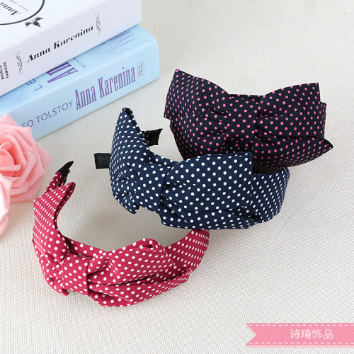 Sweet All-Match Fabric Bow Headband Polka Dot Headband Non-Slip Wide Edge Hairpin Hair Accessories 