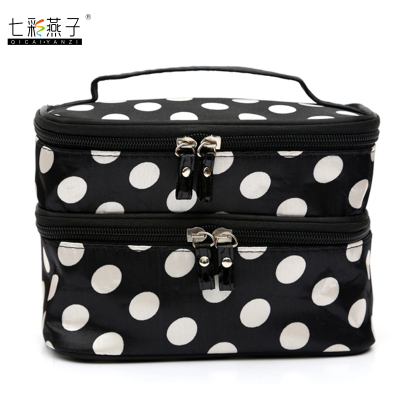 Korean double layer cosmetic pouch dot makeup bag fatory outlet