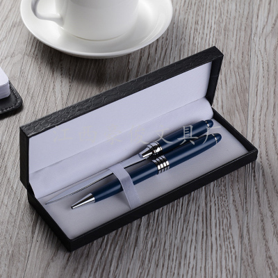 Business Metal Roller Pen with Pencil Case Gift Set Outsourcing Imitation Leather Paper Logo Customization