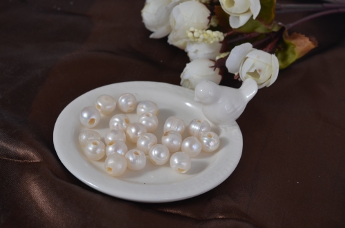 8-9mm nearly round natural pearl 2mm enlarged hole leather rope korean velvet ornament