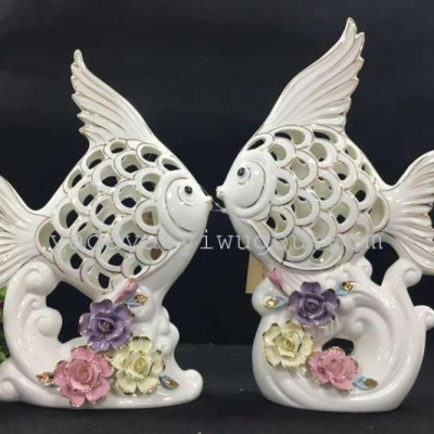 Creative and fashionable white porcelain applique hand-craft fish hollow fashionable flowers