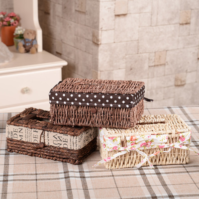 Paper handmade grass woven rattan napkin paper box collection simple antique square tissue box.
