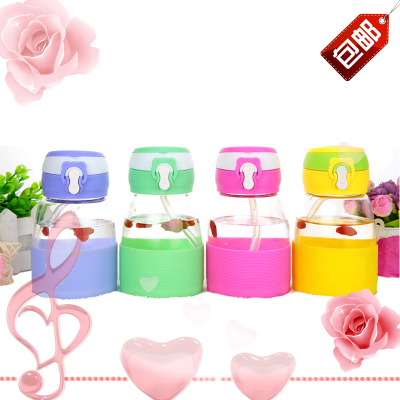 Factory Direct Sales Silicone Case Straw Glass Cup Color Handheld Cup Leak-Proof Portable Kid Water Cup Cup