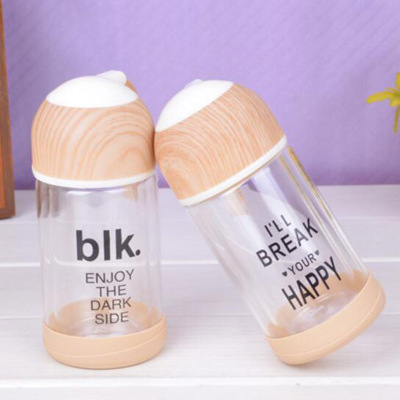 Simple wooden cover glass cup readily portable cartoon lines