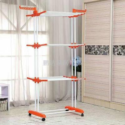 Three floor type towel rack balcony outdoor clothes hanger outdoor push and pull clothes hanger