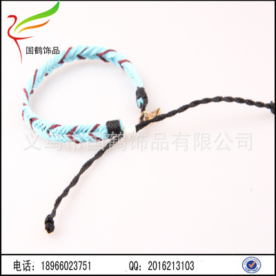 Color wax rope woven bracelet pendant and leaves