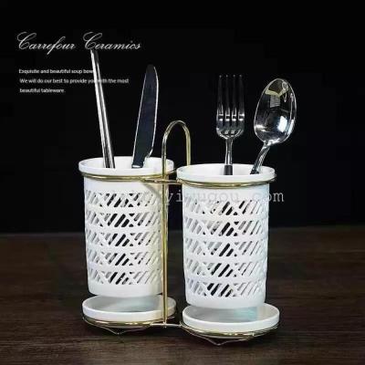 The new hollow bone porcelain double chopsticks cage high - rise kitchen waste water knife fork