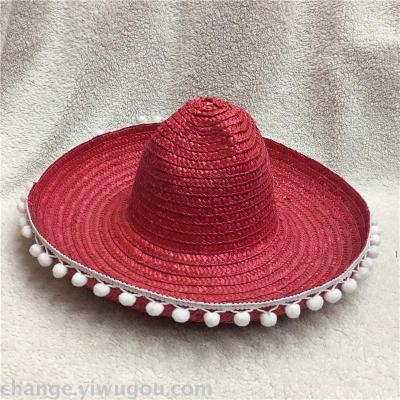 Straw four corners white ball Mexico straw hat Easter hat