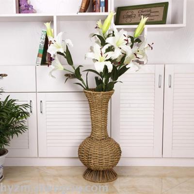Straw flowerpot flower pot flower basket wall hanging decoration grass woven cane vase.