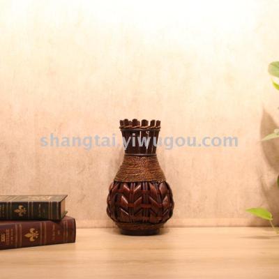 Chinese Retro Southeast Asian Style Handmade Bamboo Woven Vase Flower Flower Container X00279a
