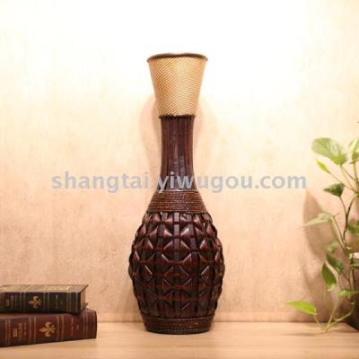 Chinese Retro Southeast Asian Style Handmade Bamboo Woven Vase Flower Flower Container A- 266