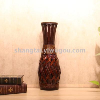 Chinese Retro Southeast Asian Style Handmade Bamboo Woven Vase Flower Flower Container X00285a