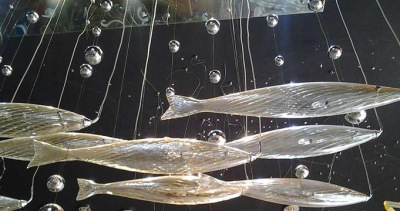 Hotel Hall Restaurant Hanging Pendant Glass Striped Fish Special Site Layout Fake Fish Ceiling Decorative Fish