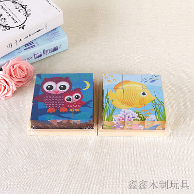 Wooden six - sided picture puzzle children's volume Wooden baby children puzzle toys.
