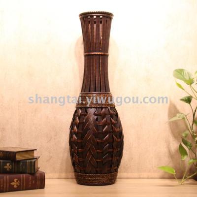 Chinese Retro Southeast Asian Style Handmade Bamboo Woven Vase Flower Flower Container X00281
