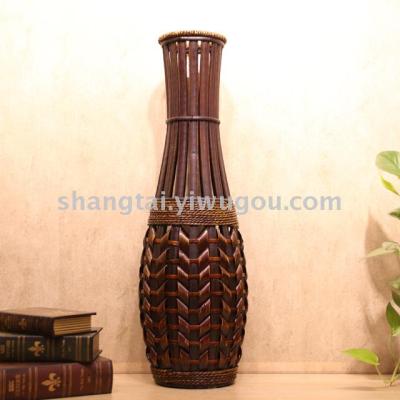 Chinese Retro Southeast Asian Style Handmade Bamboo Woven Vase Flower Flower Container A- 264