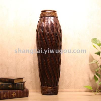 Chinese Retro Southeast Asian Style Handmade Bamboo Woven Vase Flower Flower Container X00283