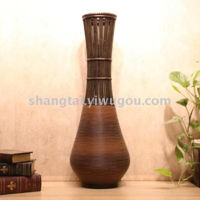 Chinese Retro Southeast Asian Style Handmade Bamboo Woven Vase Flower Flower Container X00279