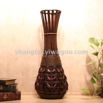 Chinese Retro Southeast Asian Style Handmade Bamboo Woven Vase Flower Flower Container X00290