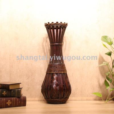 Chinese Retro Southeast Asian Style Handmade Bamboo Woven Vase Flower Flower Container X00269