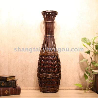 Chinese Retro Southeast Asian Style Handmade Bamboo Woven Vase Flower Flower Container X00288