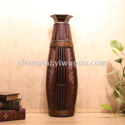 Chinese Retro Southeast Asian Style Handmade Bamboo Woven Vase Flower Flower Container X00204