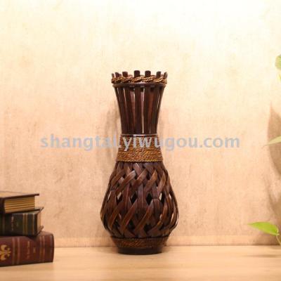 Chinese Retro Southeast Asian Style Handmade Bamboo Woven Vase Flower Flower Container X00278
