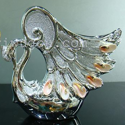 Ceramic shell ornaments crafts silver swan bird