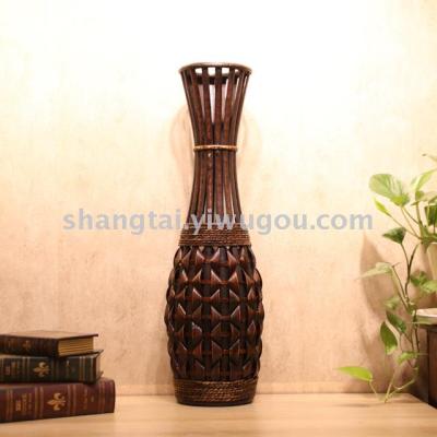 Chinese Retro Southeast Asian Style Handmade Bamboo Woven Vase Flower Flower Container X00282