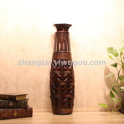 Chinese Retro Southeast Asian Style Handmade Bamboo Woven Vase Flower Flower Container X00280