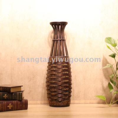 Chinese Retro Southeast Asian Style Handmade Bamboo Woven Vase Flower Flower Container X00250
